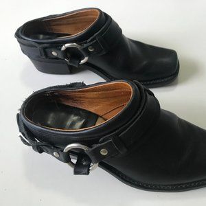 Frye Belted Harness Mules - Black, Size 8